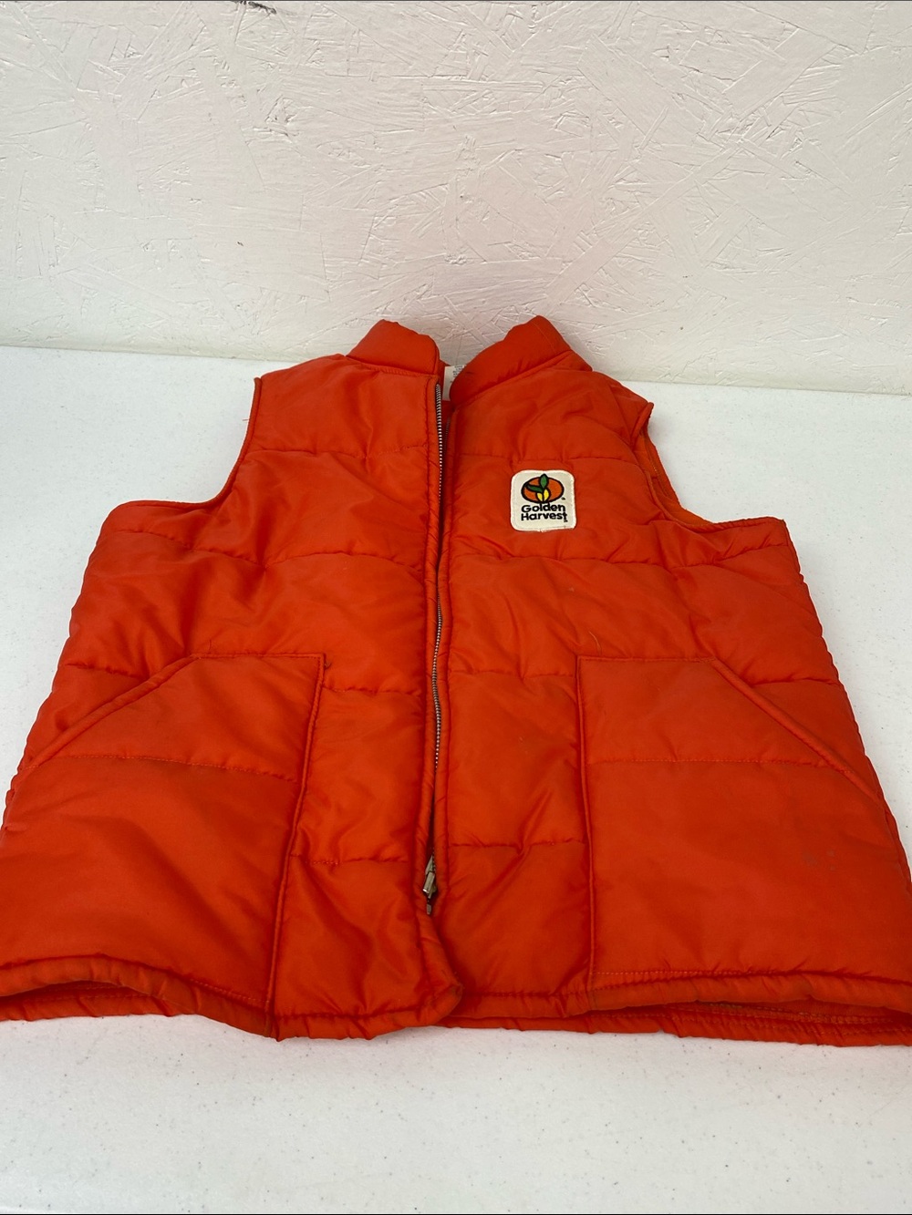 Orange Quilted Puffer Vest for Men size medium golden harvest